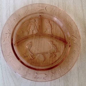 Vintage pink depression glass nursery rhyme baby plate